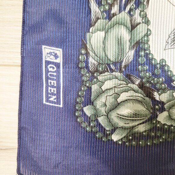 Blue Multi Floral Queen Brand Made in Italy Scarf - Picture 2 of 4